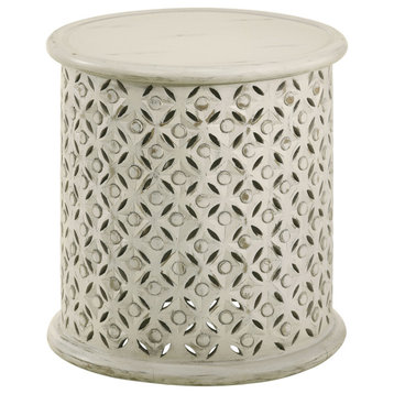 Krish 18" Round Accent Table White Washed