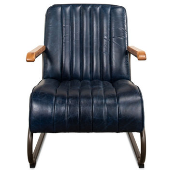 Bel-Air Accent Arm Chair Blue Leather Mid Century