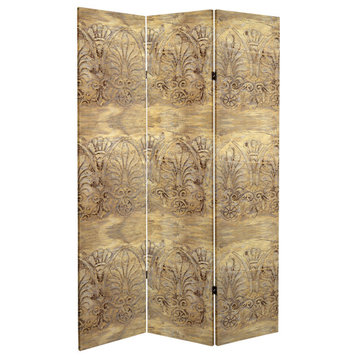 3 Panels Room Divider, Stretched Canvas With Unique Baroque Flourish Painting