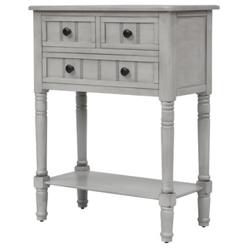 TATEUS Modern Narrow Console Table With Three Storage Drawers, Gray Wash