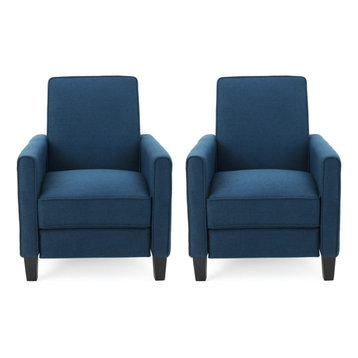 Susan Fabric Recliner, Set of 2, Navy Blue and Dark Brown