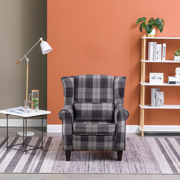 Grey Tartan Polyester Armchair