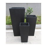 Tall Tapered Contemporary Black Light Concrete Planter H50.5 L24.5 W24.5 cm