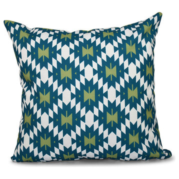 Jodhpur Kilim 2, Geometric Print Pillow, Teal, 16"x16"
