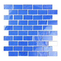 GBM Manufacturing - Landscape 10"x11" Textured Glass Brick Mosaic Tile,Blue - Mosaic Tile