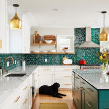 Kitchen with white and green