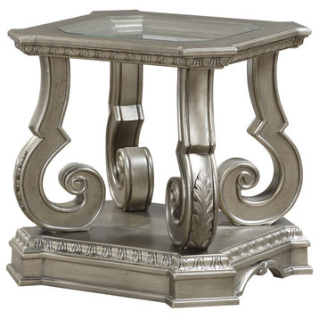 Northville End Table, Antique Silver and Clear Glass