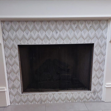 After, During, and Before Fireplace Remodel - Tile & Installation by Exact Tile