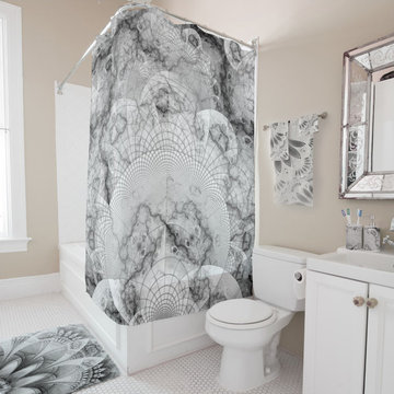 Abstract fractal art bathroom set collection in high contrast black and white pa