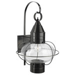 Norwell Lighting - Classic Onion 1 Light Outdoor Wall Light, Black, Clear - Capturing the charming essence of a New England coastal town, the iconic onion lantern silhouette enhances your exterior classic style and a warm glow. Featuring the rounded shape of an onion, the glass is encapsulated by impressive brass gridwork. Historically, the onion globe was popularized due to its durability and was widely used on fishing vessels. Clean lines of the metal roof lend a modernized feel to our vintage-inspired lantern, allowing it to compliment an array of exterior styles. The arched arm gives the illusion that this lantern is truly hanging and enhances the vintage charm of this wall sconce. Crafted to withstand the elements of the outdoors, our 1-light wall lantern brings ageless style and year-round illumination to your outdoor space. This wall mounted light is ideal for illuminating garage doors, pathways or entrances.