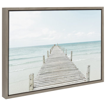 Sylvie Wooden Pier on Beach Framed Canvas by Amy Peterson Art Studio, Gray 18x24