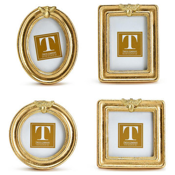 Two's Company Golden Bee Set of 4 Gold Leaf Finish Photo Frames