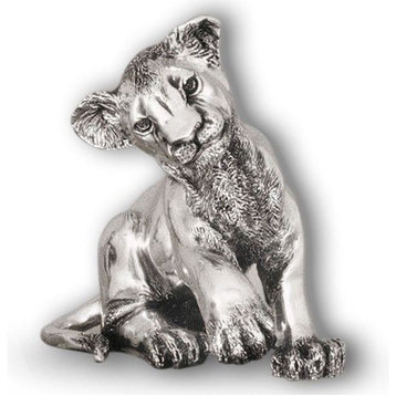 Silver Lion Cub Sculpture Sitting A59