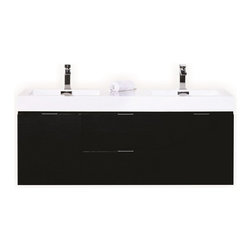 60 inch Wall Mount Double Sink Modern Bathroom Vanity Black Finish - Bathroom Vanities And Sink Consoles