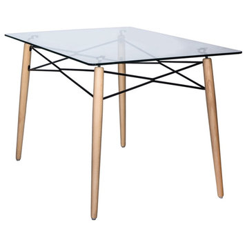 LeisureMod Dover Modern Rectangle Clear Glass Top Dining Table With Eiffel Base
