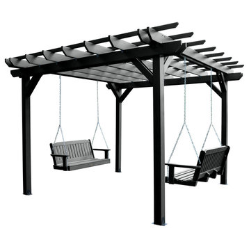 Bodhi Pergola 12x12 With 2 Lehigh 4' Swings, Black