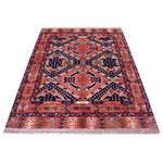 Shahbanu Rugs - Wool Red Afghan Ersari Geometric Design Hand Knotted Oriental Rug, 5'3" x 6'6" - This fabulous Hand-Knotted carpet has been created and designed for extra strength and durability. This rug has been handcrafted for weeks in the traditional method that is used to make Rugs. This is truly a one-of-kind piece.