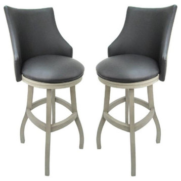 Home Square 34" Swivel Wood Tall Bar Stool in Gray & White - Set of 2