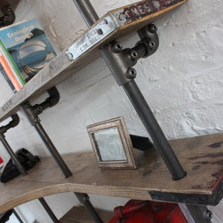 Brooks Reclaimed Scaffolding Board Curved Desk & Shelves with Pipe Supports - Desks & Writing Bureaus