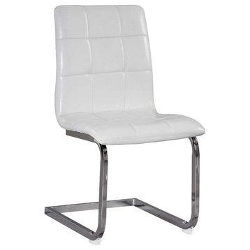 Set of 4 Dining Chair, Chrome C-Shaped Base With Ribbed Faux Leather Seat, White
