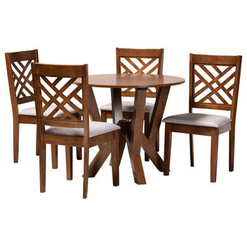 Bucknell Transitional 5-Piece Walnut Effect Dining Set, Curved-Leg Table Base