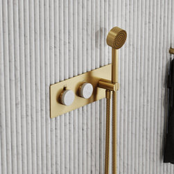 Porto Thermostatic Shower (Brushed Gold & Carrara Marble) - Bath & Shower Parts