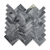 12"x12.75" Bardiglio Gray Herringbone Mosaic Tile Polished