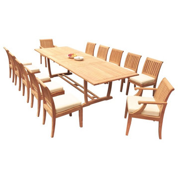 13-Piece Outdoor Teak Dining Set: 117" Masc Rectangle Table, 12 Lagos Chairs