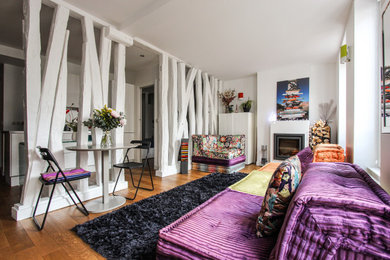 Cette image montre un salon design ouvert.