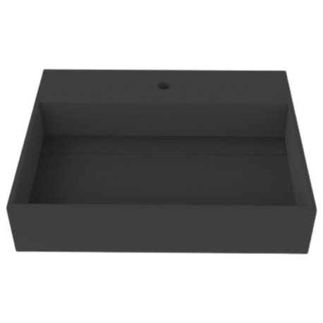 CastelloUSA Juniper Wall Mounted Countertop Concealed Drain Basin Sink, Black, 24", Center Basin, Standard