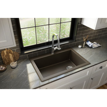 Karran Drop-In Quartz 33" 1-Hole Single Bowl Kitchen Sink, Brown