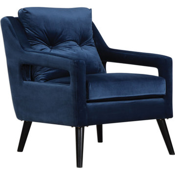 O'brien Blue Velvet Armchair, Blue