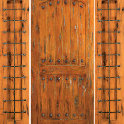 Knotty Alder Exterior Prehung Door With Two Sidelights, Clavos - Front Doors