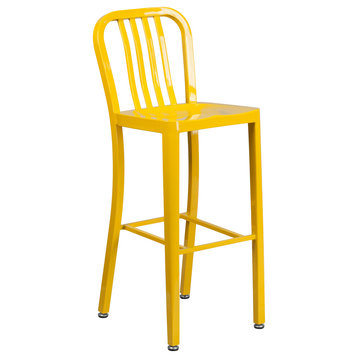 Flash Commercial 30" Yellow Barstool, Vertical Slat Back - CH-61200-30-YL-GG