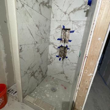 Bathroom Remodel Browns and Creams wall accent tiles