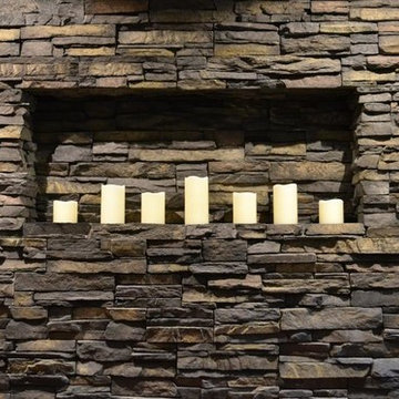 Stacked Stone Candle Wall