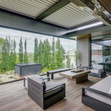 Freestanding Pergola with Phantom Screens & Pergola Over Deck Seating Area