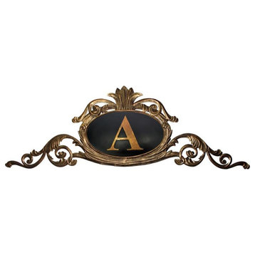 Lavish Antique Style Monogrammed Gold Wall Plaque Over Door Arch Victorian