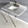 36X22 Marble Vanity Top w/Acrylic Console Legs, Carrara Marble/Brushed Nickel