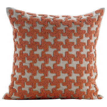 Orange Decorative Pillow Covers 18"x18" Silk, Brick on Brick