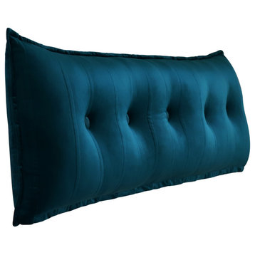 Button Tufted Body Positioning Pillow Headboard Alternative Velvet Deep Blue, 59x20x3 Inches