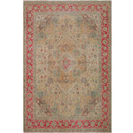 Bareens Designer Rugs - Vintage Karolyn Beige/Pink Wool Rug 8'8'' x 11'4'' - A mesmerizing addition to any decor, this brand-new hand knotted vintage wool rug featuring vibrant colors and a traditional design is made by skilled artisans capable of creating the most exceptional Persian knotted rugs. Harnessing the natural energy of the sun, each rug is organically neutralized from its original color, distressed and then saturated in an infusion of a bold vibrant color pallet to give it a fresh perspective and modern appeal. This masterpiece draws its inspiration from traditional and timeless rug designs, which provides both harmony and contrast bringing a phenomenal twist in any decor. An intricate design and exquisite coloration make this wool rug a standout piece for any room.