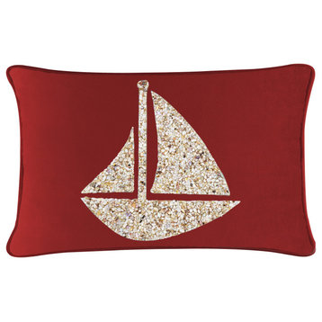 Sparkles Home Shell Sailboat Pillow, Red Velvet, 14x20"