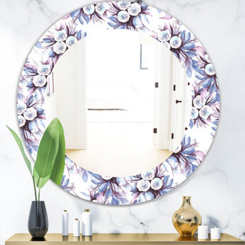 Designart Purple Bloom 1 Traditional Frameless Oval Or Round Bathroom Mirror, 32