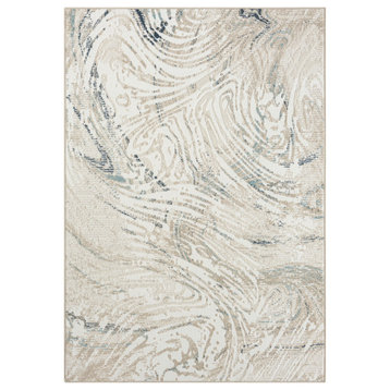 Avalie Gray/Blue Modern Contemporary Abstract Indoor Area Rug, 3'11" x 6'