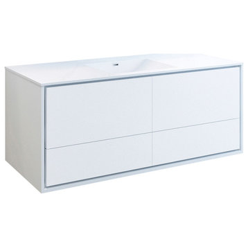 Fresca Catania 60" Gloss White Wall Hung Cabinet With Integrated Single Sink