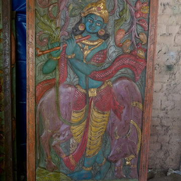 Vintage Wood Carved Indian Wall Art Panel