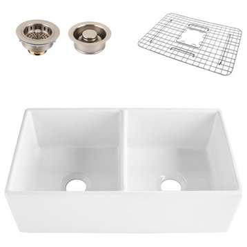 Thompson Traders KDA-496FC Fireclay 33" Farmhouse Double Basin - Gloss White