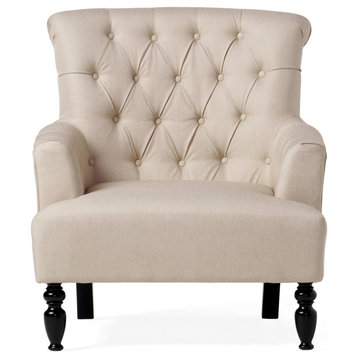 GDF Studio Byrnes Contemporary Button-Tufted Fabric Club Chair With Rolled Backr
