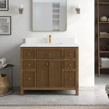 Sonoma Teak 42 Single Sink Bath Vanity in Golden Teak with 2" Calacatta Laza